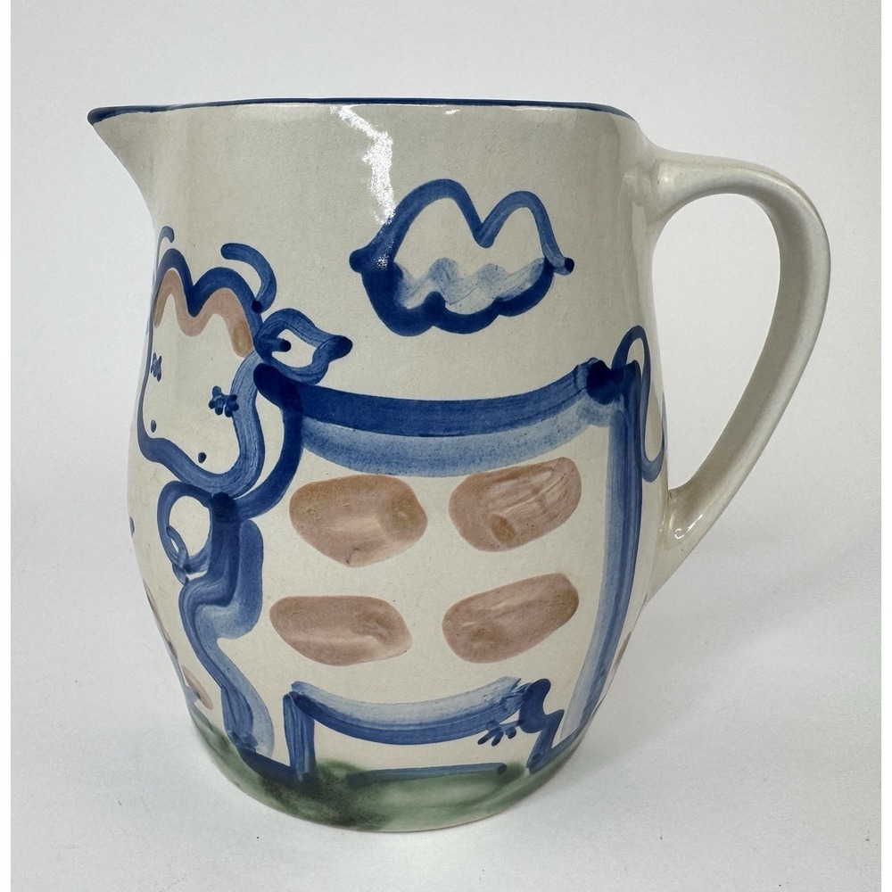 M.A. Hadley Pottery Cow Pitcher Hand Painted 48 oz Country Scene USA